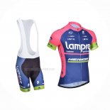 2014 Maillot Cyclisme Lampre Merida Rose Bleu Manches Courtes Et Cuissard