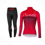 2017 Maillot Cyclisme Femme Castelli Rouge Manches Longues Et Cuissard