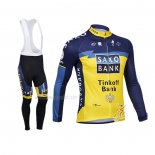 2013 Maillot Cyclisme Tinkoff Saxo Bank Bleu Jaune Manches Longues Et Cuissard