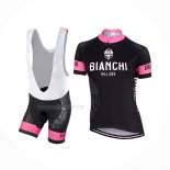 2017 Maillot Cyclisme Femme Bianchi Noir Rose Manches Courtes Et Cuissard