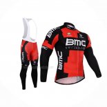 2015 Maillot Cyclisme BMC Noir Rouge Manches Longues Et Cuissard