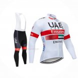 2020 Maillot Cyclisme UAE Blanc Rouge Manches Longues Et Cuissard