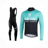 2021 Maillot Cyclisme Bianchi Milano Nalles Bleu Clair Noir Manches Longues Et Cuissard