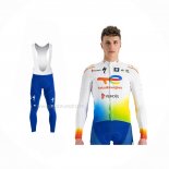 2022 Maillot Cyclisme Direct Energie Blanc Jaune Bleu Manches Longues Et Cuissard
