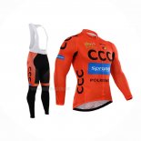 2015 Maillot Cyclisme CCC Noir Orange Manches Longues Et Cuissard