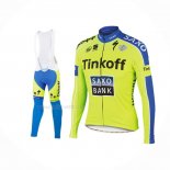 2016 Maillot Cyclisme Tinkoff Saxo Bank Jaune Bleu Manches Longues Et Cuissard