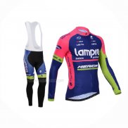 2014 Maillot Cyclisme Lampre Merida Rose Bleu Manches Longues Et Cuissard