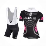 2017 Maillot Cyclisme Femme Bianchi Noir Manches Courtes Et Cuissard