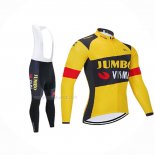 2021 Maillot Cyclisme Jumbo Visma Jaune Manches Longues Et Cuissard