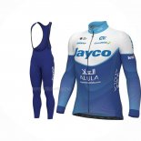 2023 Maillot Cyclisme Jayco Alula Bleu Blanc Manches Longues Et Cuissard