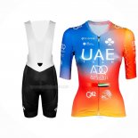 2023 Maillot Cyclisme UAE Bleu Orange Manches Courtes Et Cuissard