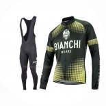 2017 Maillot Cyclisme Bianchi Milano Ml Noir Jaune Manches Longues Et Cuissard