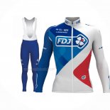 2017 Maillot Cyclisme FDJ Bleu Blanc Manches Longues Et Cuissard