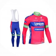 2012 Maillot Cyclisme Lampre Merida Rose Azur Manches Longues Et Cuissard