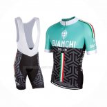 2017 Maillot Cyclisme Femme Bianchi Noir Vert Manches Courtes Et Cuissard