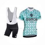 2017 Maillot Cyclisme Femme Bianchi Vert Blanc Manches Courtes Et Cuissard