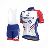 2018 Maillot Cyclisme Groupama FDJ PRS Blanc Bleu Manches Courtes Et Cuissard