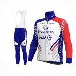 2020 Maillot Cyclisme Groupama-FDJ Blanc Profond Bleu Rouge Manches Longues Et Cuissard