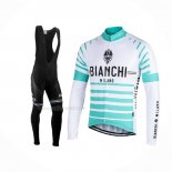 2021 Maillot Cyclisme Bianchi Milano Nalles Bleu Clair Blanc Manches Longues Et Cuissard