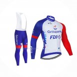 2021 Maillot Cyclisme Groupama-FDJ Bleu Blanc Rouge Manches Longues Et Cuissard