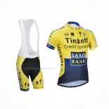 2014 Maillot Cyclisme Tinkoff Saxo Bank Bleu Jaune Manches Courtes Et Cuissard