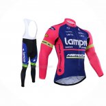 2015 Maillot Cyclisme Lampre Merida Rose Bleu Manches Longues Et Cuissard