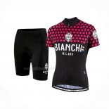 2019 Maillot Cyclisme Femme Bianchi Noir Rouge Manches Courtes Et Cuissard