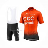 2020 Maillot Cyclisme CCC Team Orange Noir Manches Courtes Et Cuissard