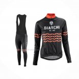 2016 Maillot Cyclisme Femme Bianchi Noir Orange Manches Longues Et Cuissard