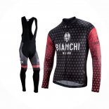2021 Maillot Cyclisme Bianchi Milano Petroso Noir Rouge Manches Longues Et Cuissard