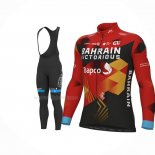 2023 Maillot Cyclisme Bahrain Victorious Rouge Noir Manches Longues Et Cuissard