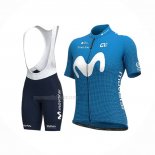 2020 Maillot Cyclisme Femme Movistar Blanc Bleu Manches Courtes Et Cuissard