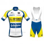 2020 Maillot Cyclisme Sport Vlaanderen Baloise Blanc Jaune Bleu Manches Courtes Et Cuissard