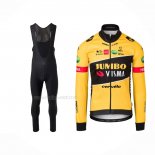 2022 Maillot Cyclisme Jumbo Visma Noir Jaune Manches Longues Et Cuissard