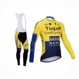 2014 Maillot Cyclisme Tinkoff Saxo Bank Bleu Jaune Manches Longues Et Cuissard
