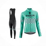 2016 Maillot Cyclisme Femme Bianchi Noir Vert Manches Longues Et Cuissard